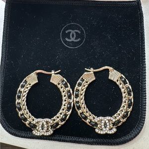Authentic Chanel black/gold hoop earrings. Ready to ship today!
